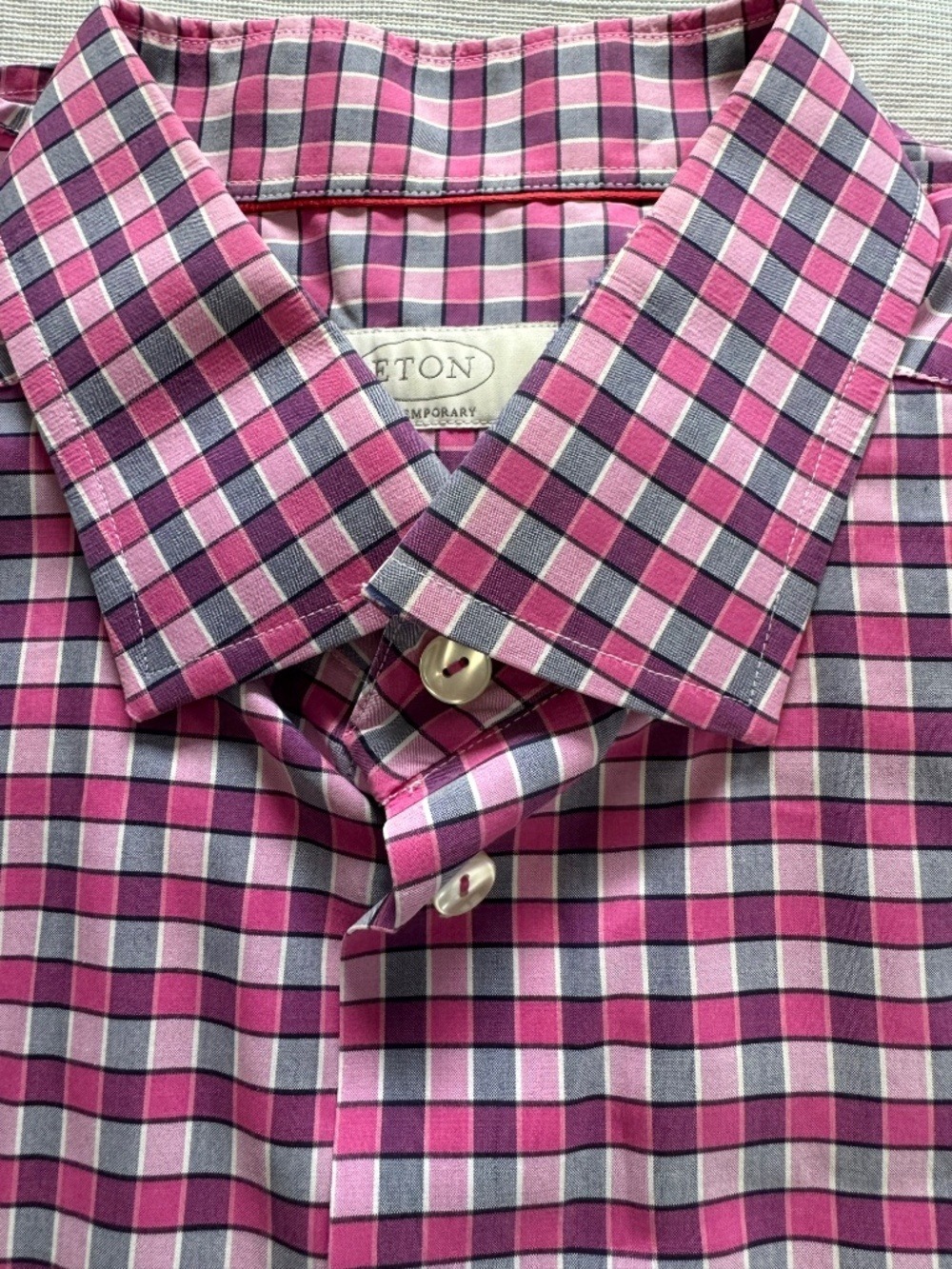 Eton Pink and Blue Gingham Dress Shirt 16.5